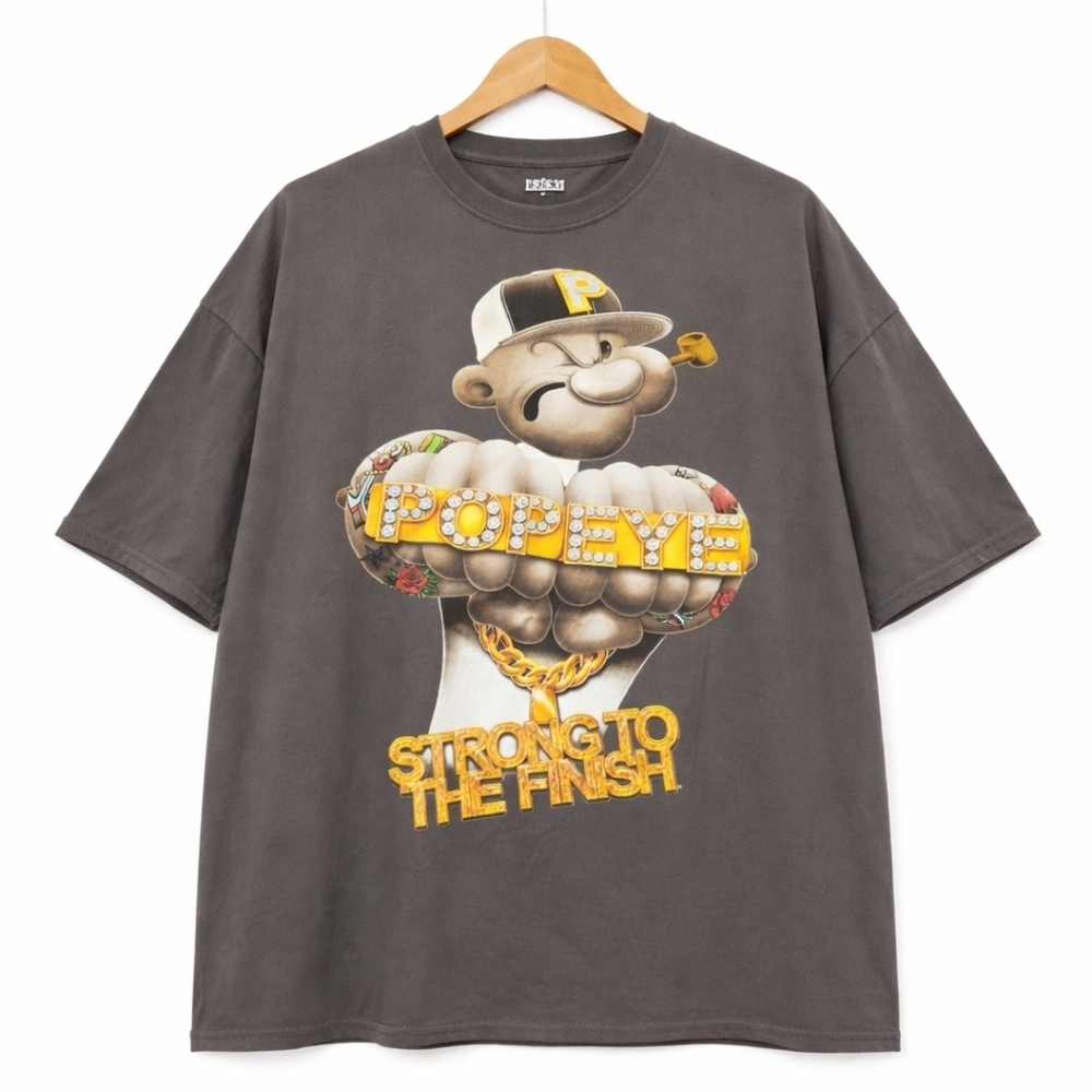 Popeye Graphic Tee 3XL Gray Strong To The Finish Cartoon Streetwear
